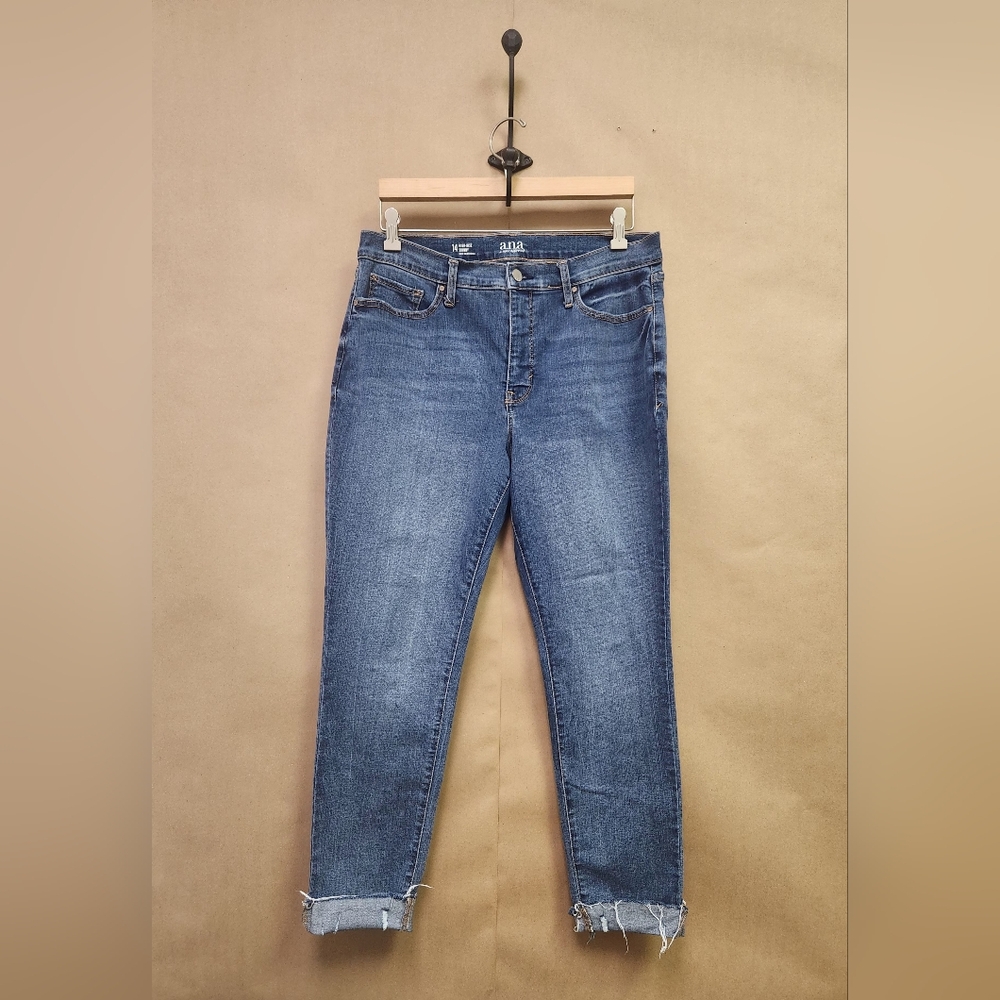 A.N.A. High Rise Skinny Jeans Raw Hem Size 14